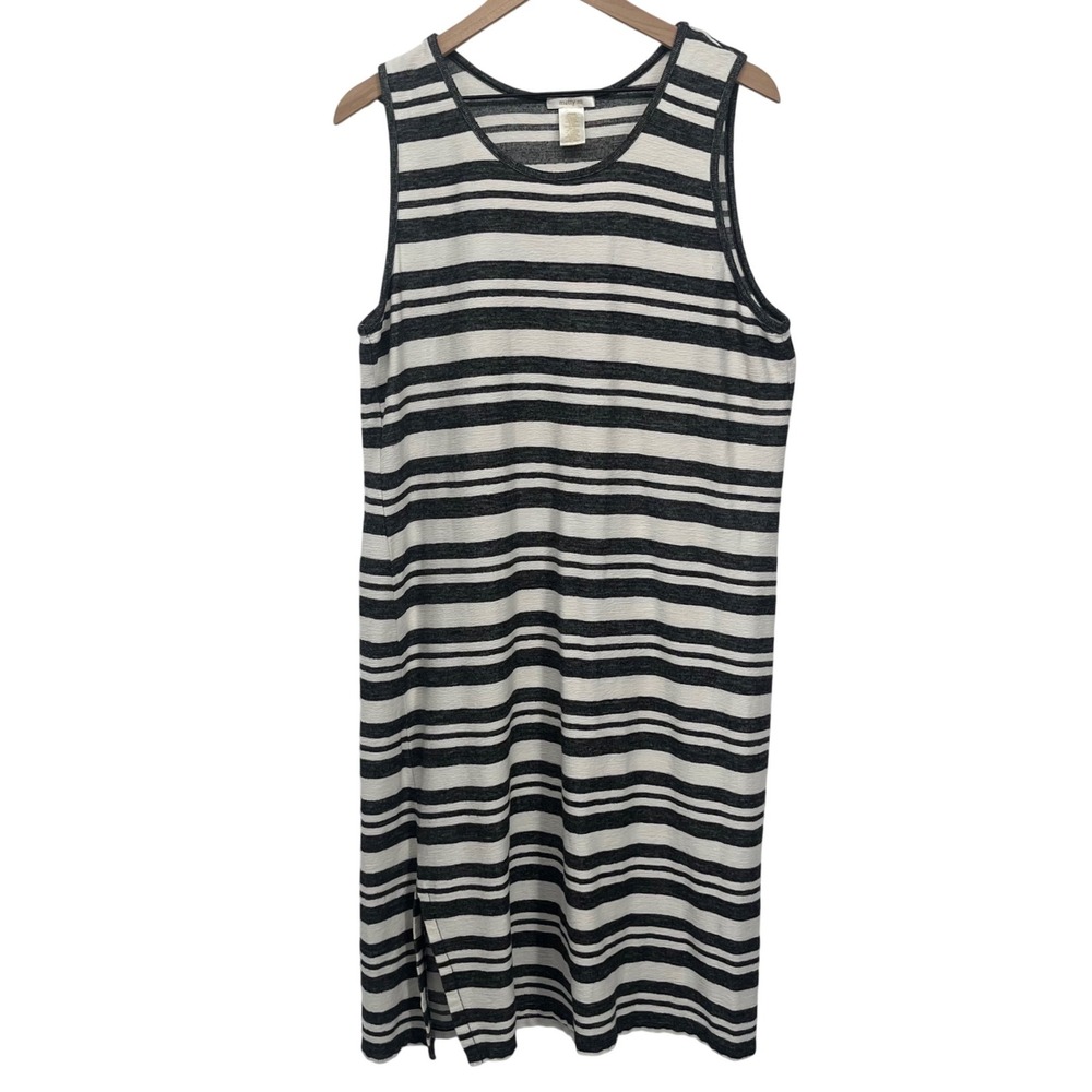 Matty M‎ Tank Dress Womens XL Black White Striped Sleeveless Knit Casual Midi